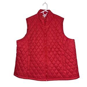 Time & Tru Womens Orange Quilted Puffer Vest 2X Lightweight Nylon Shell Full Zip